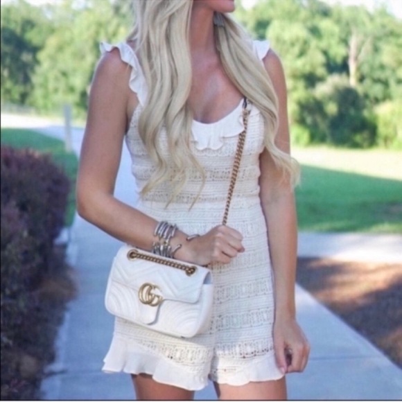 Astr Pants - ASTR the Label Romantic Coastal Cream Biege Ruffle trim Lace Crochet Romper s L
